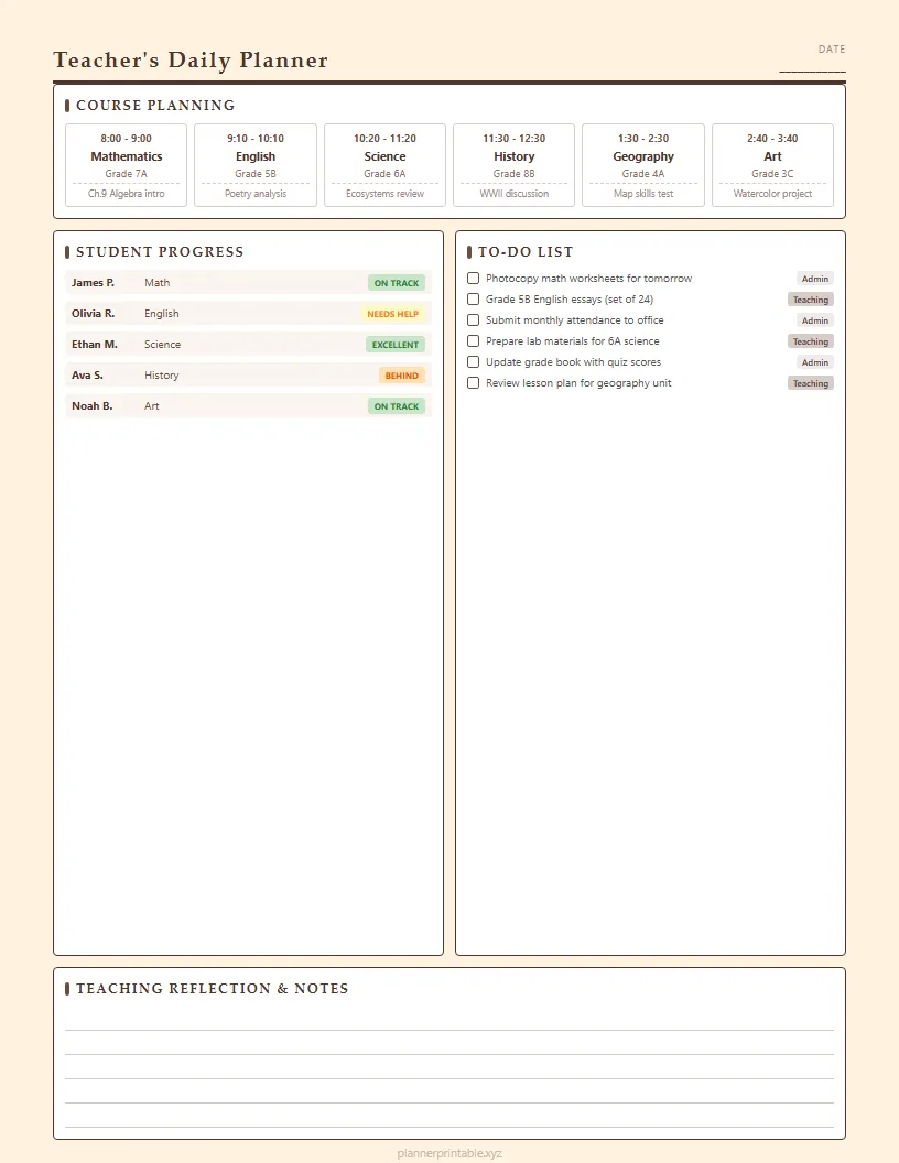 Classic Teacher Daily Planner - Aesthetic Planner PDF