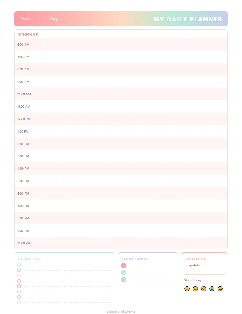 Colorful Student Daily Planner - Aesthetic Planner PDF
