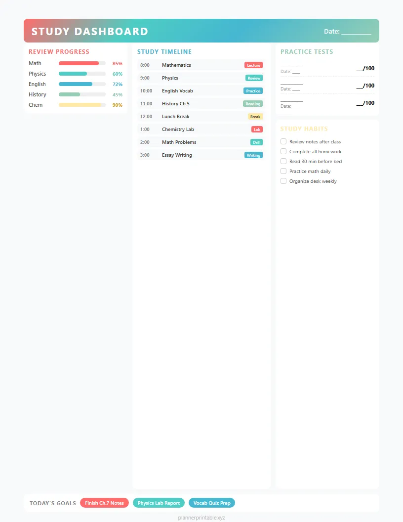 Colorful Study Daily Planner - Aesthetic Planner PDF