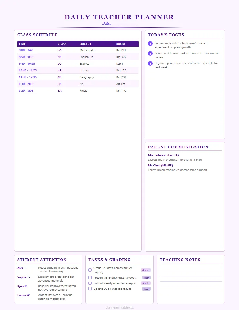 Elegant Teacher Daily Planner - Aesthetic Planner PDF